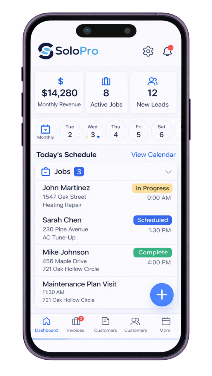 SoloPro Cell Phone dashboard view